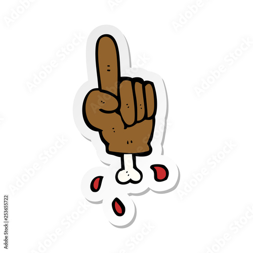 sticker of a cartoon pointing severed hand