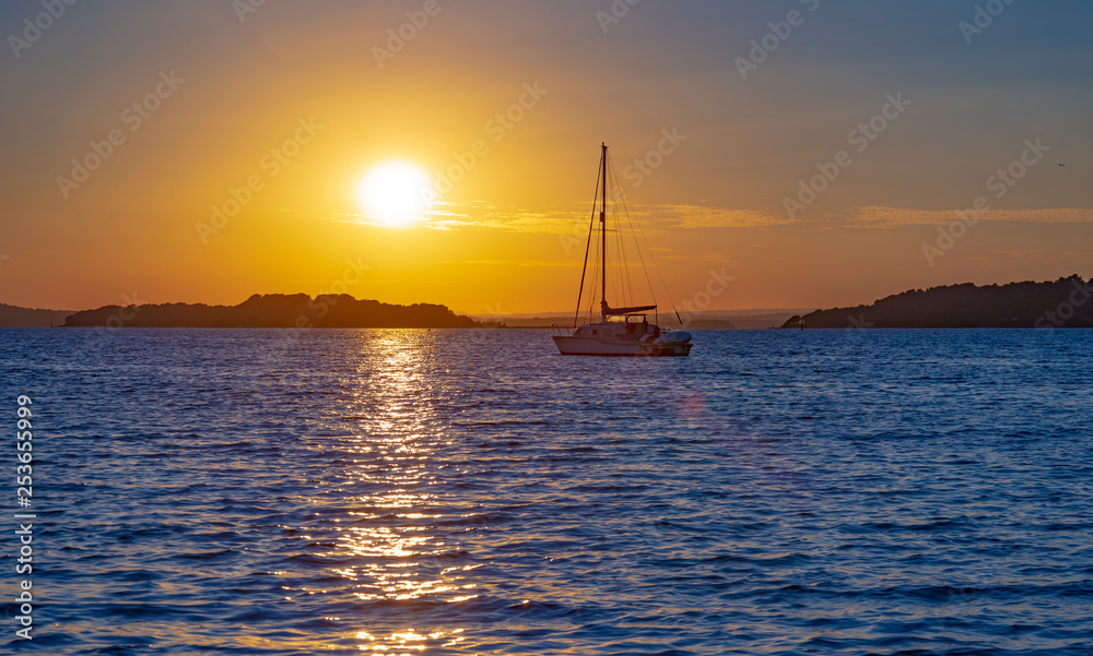 Houseboats in Poole Harbour at sunset