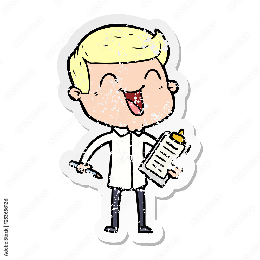 distressed sticker of a cartoon happy man distressed sticker of a cartoon happy man