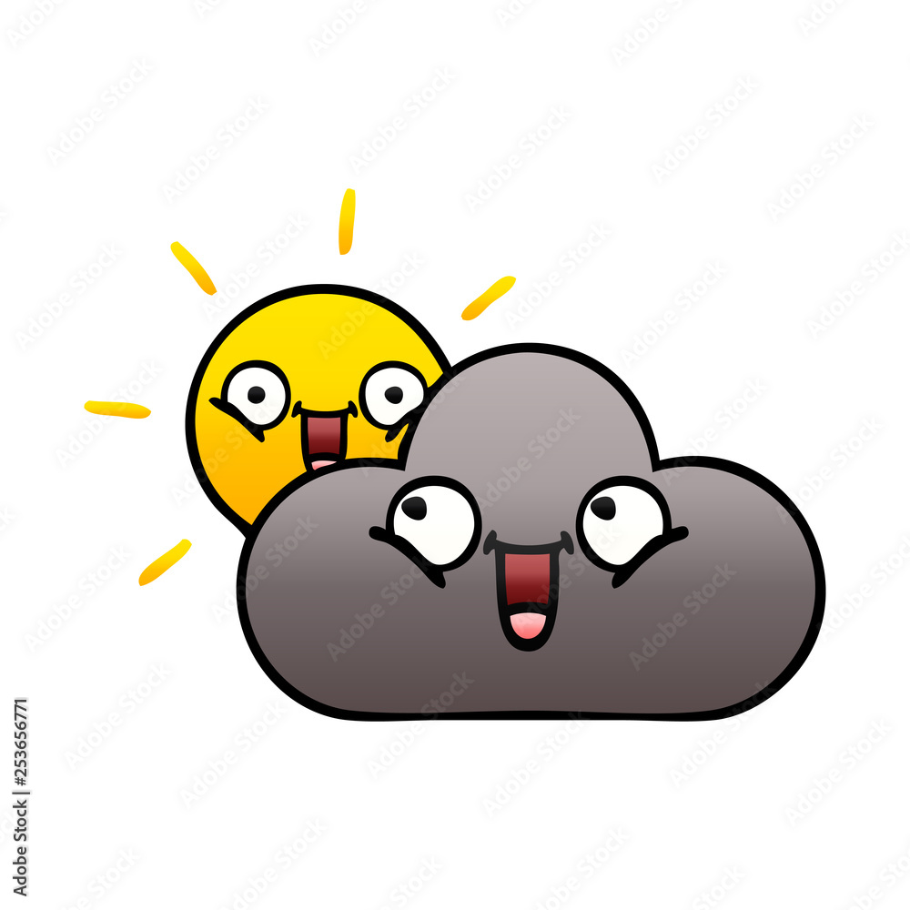 gradient shaded cartoon storm cloud and sun gradient shaded cartoon storm cloud and sun