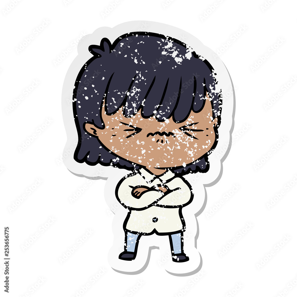 Fototapeta premium distressed sticker of a annoyed cartoon girl