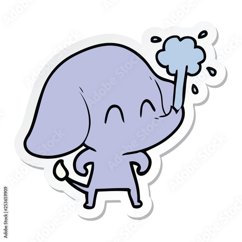 sticker of a cute cartoon elephant spouting water