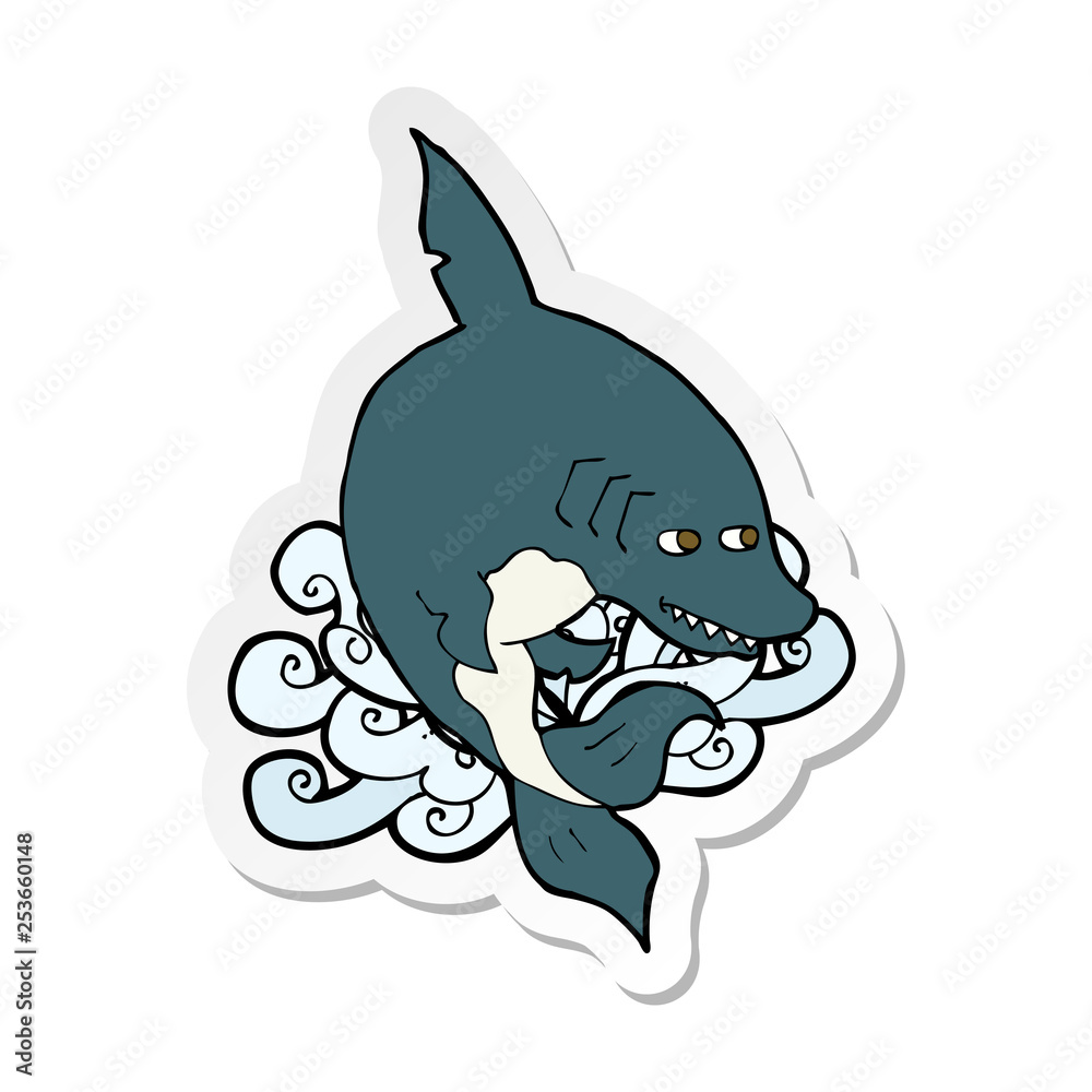 sticker of a funny cartoon shark sticker of a funny cartoon shark