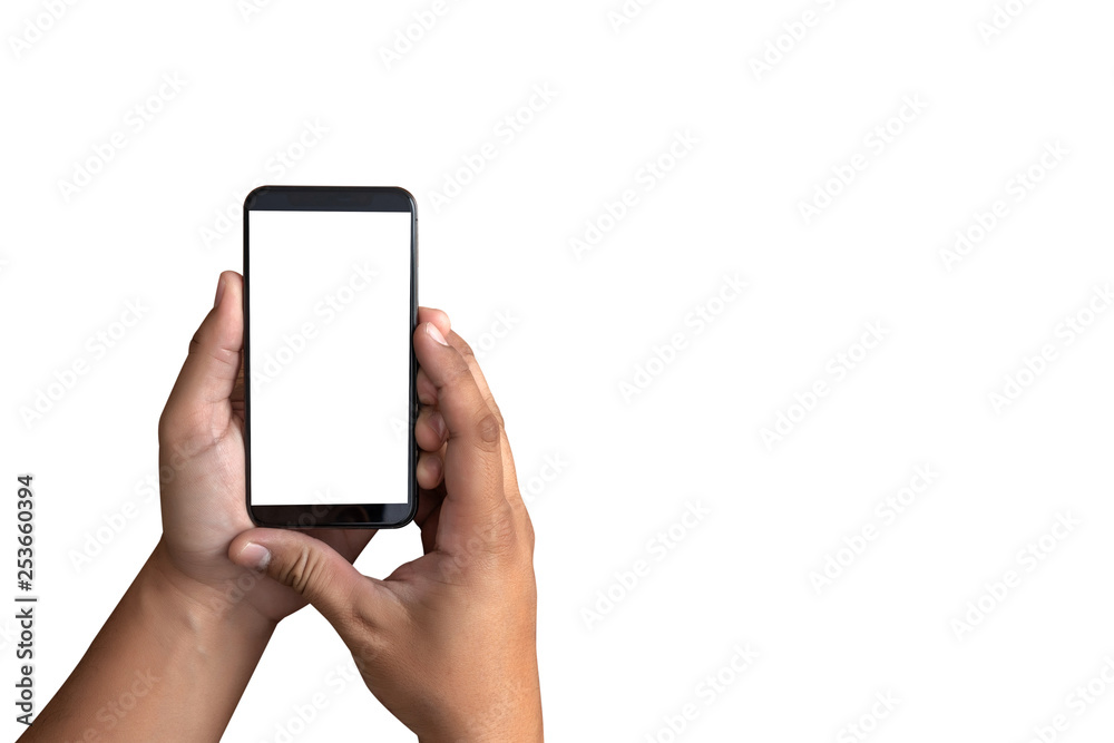 Mockup hands holding mobile phone with blank screen Mockup hands holding mobile phone with blank screen