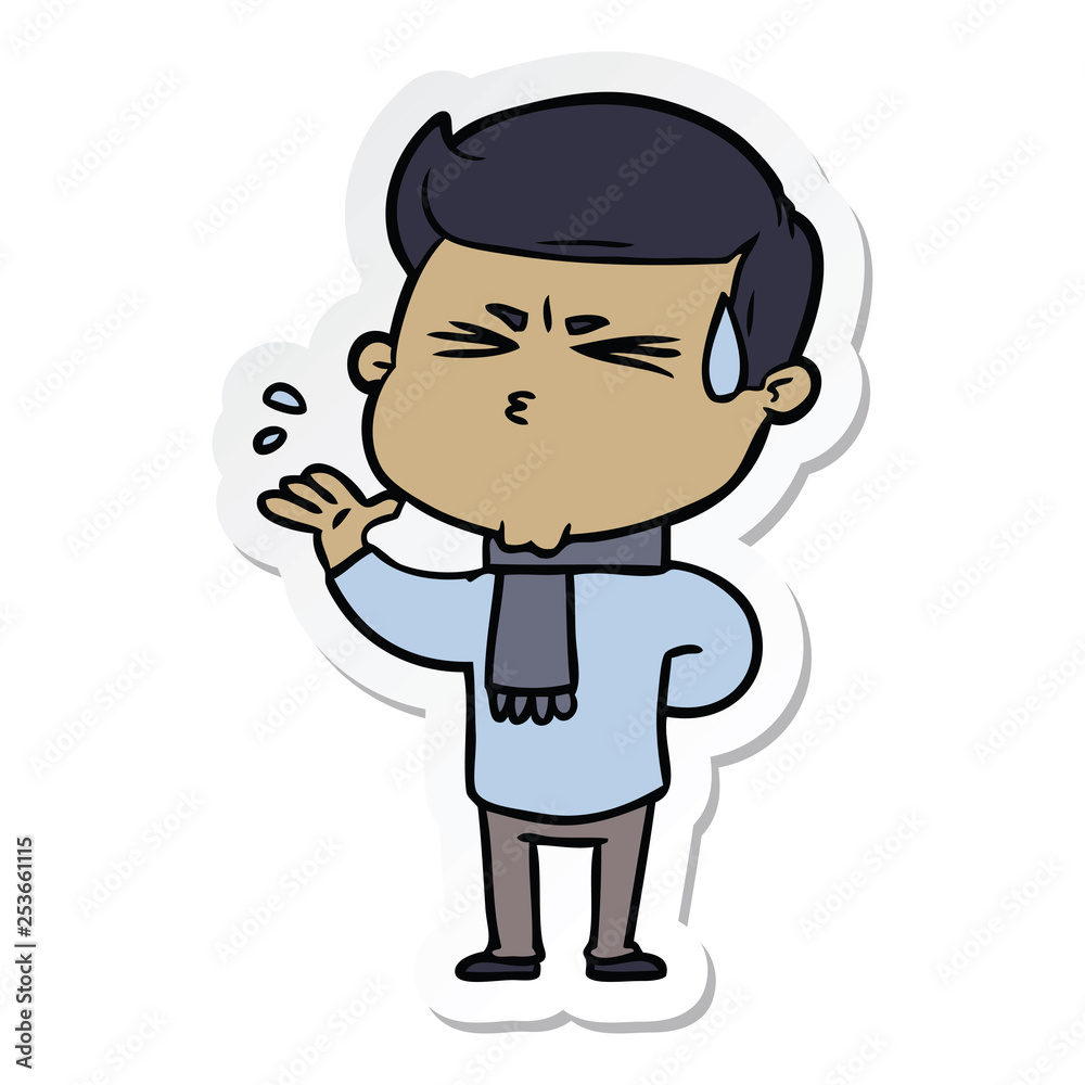 sticker of a cartoon man sweating sticker of a cartoon man sweating