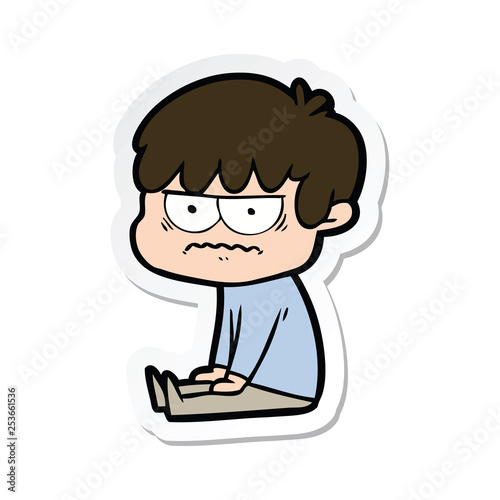 sticker of a annoyed cartoon boy