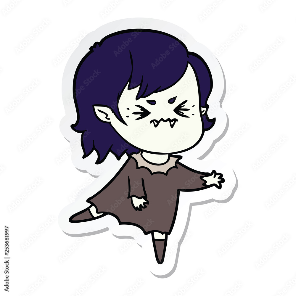 sticker of a annoyed cartoon vampire girl sticker of a annoyed cartoon vampire girl