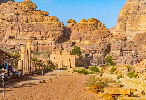 Colonnaded street leading to the Qasr al Bint in Petra, Jordan photo