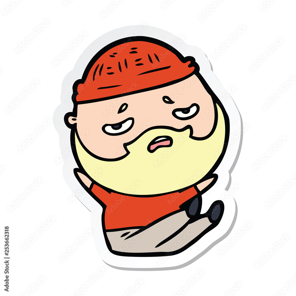 sticker of a cartoon worried man with beard sticker of a cartoon worried man with beard