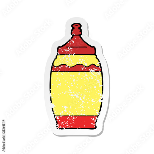 distressed sticker of a cartoon ketchup bottle
