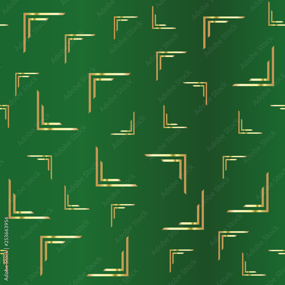 Golden abstract drawing on a green background. Duplicate abstract seamless pattern. Vector illustration Golden abstract drawing on a green background. Duplicate abstract seamless pattern. Vector illustration
