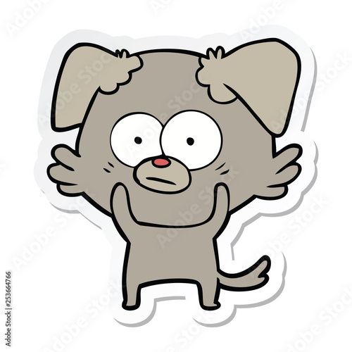 sticker of a nervous dog cartoon