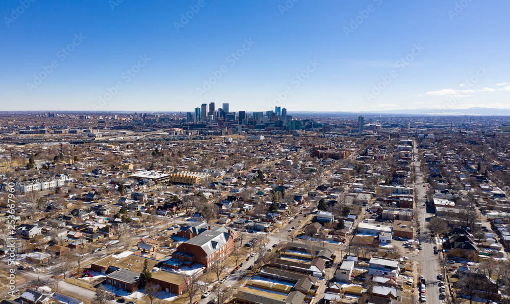 Denver CO Downtown Skyline Aerial View