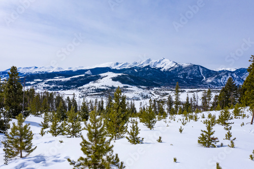 Rocky Mountain Peaks Above Frisco Colorado Winter Pine Tree Landscape