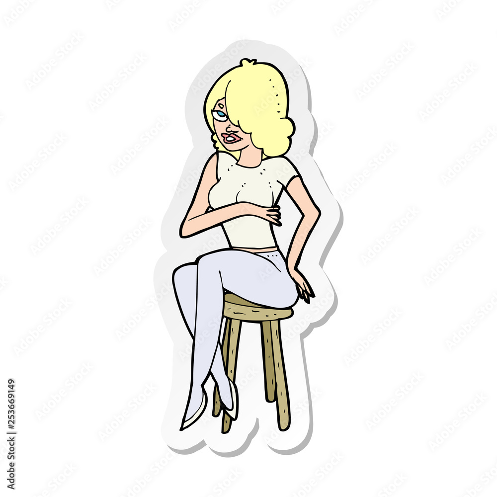 sticker of a cartoon woman sitting on bar stool sticker of a cartoon woman sitting on bar stool