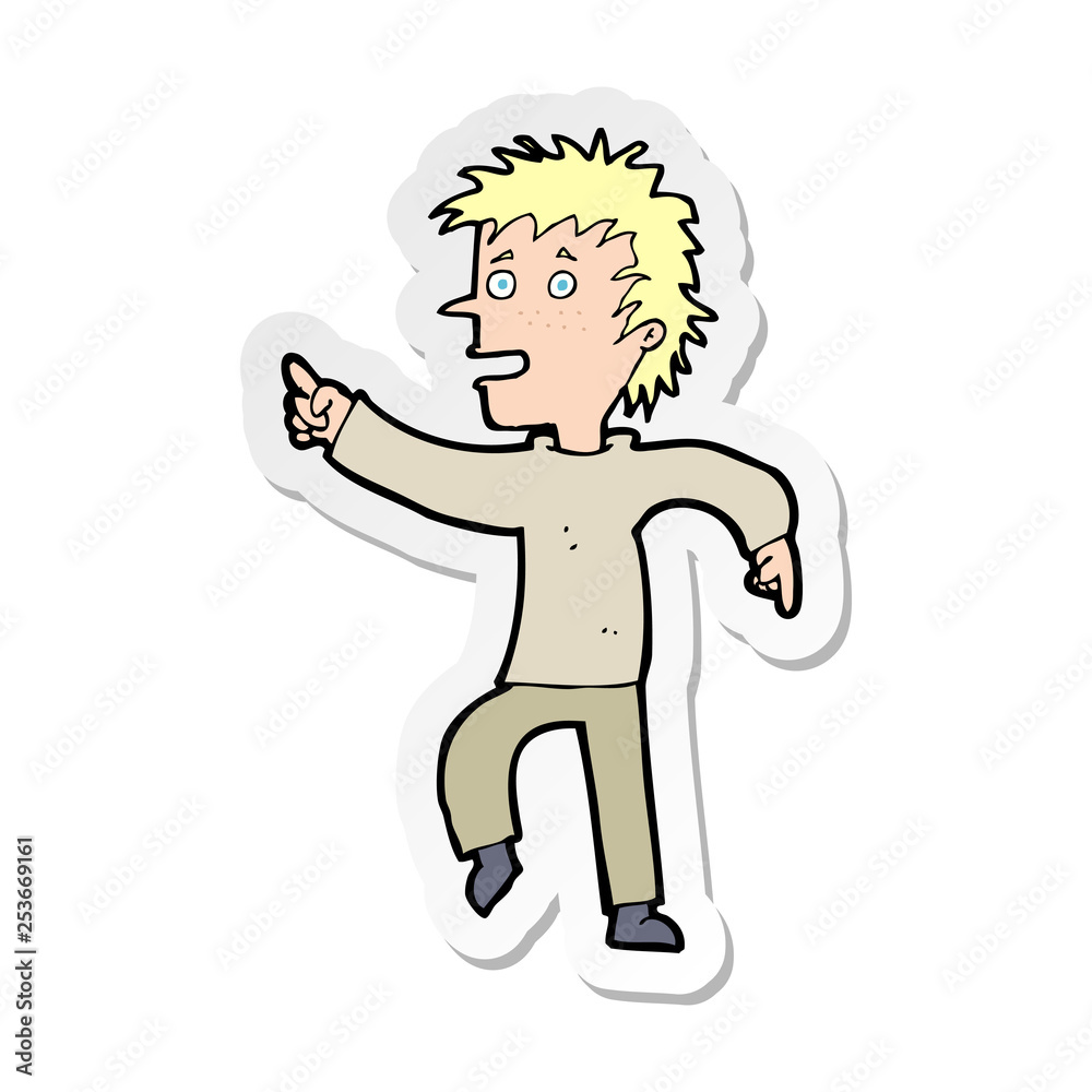 sticker of a cartoon happy man pointing