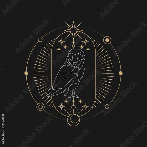 Geometric owl astrological tarot card
