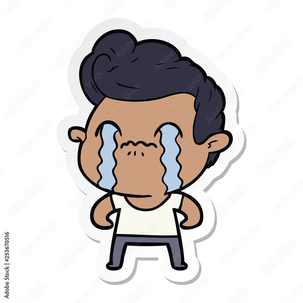 sticker of a cartoon man crying