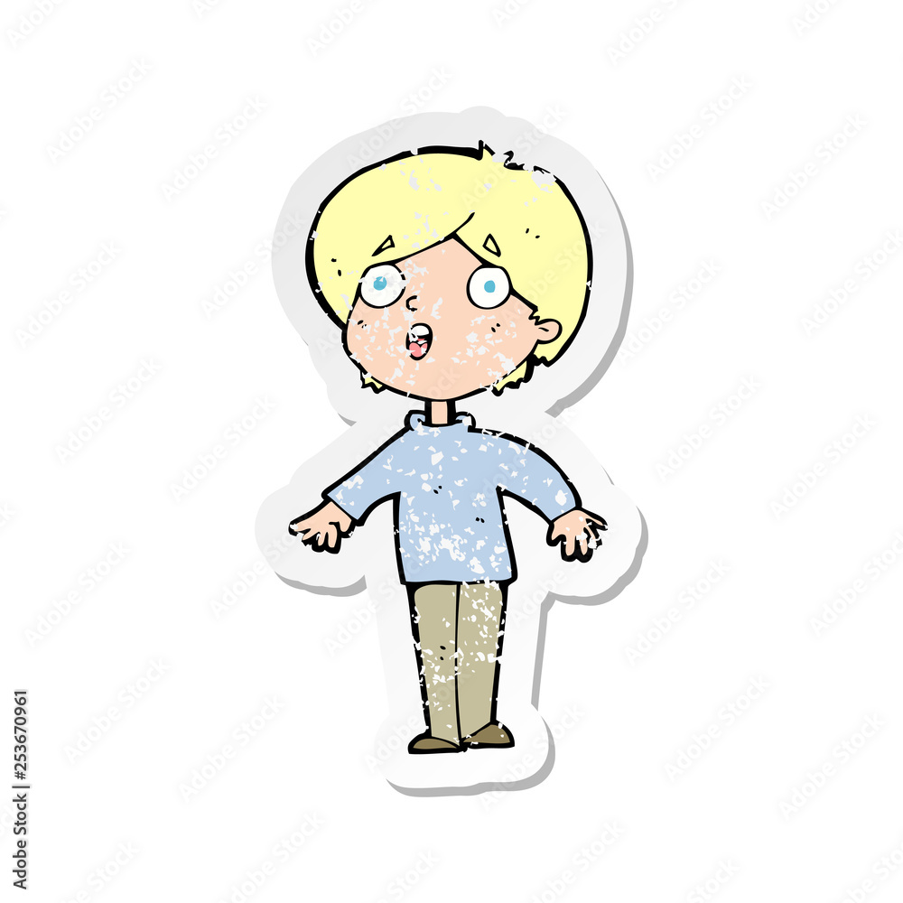 retro distressed sticker of a cartoon surprised man retro distressed sticker of a cartoon surprised man
