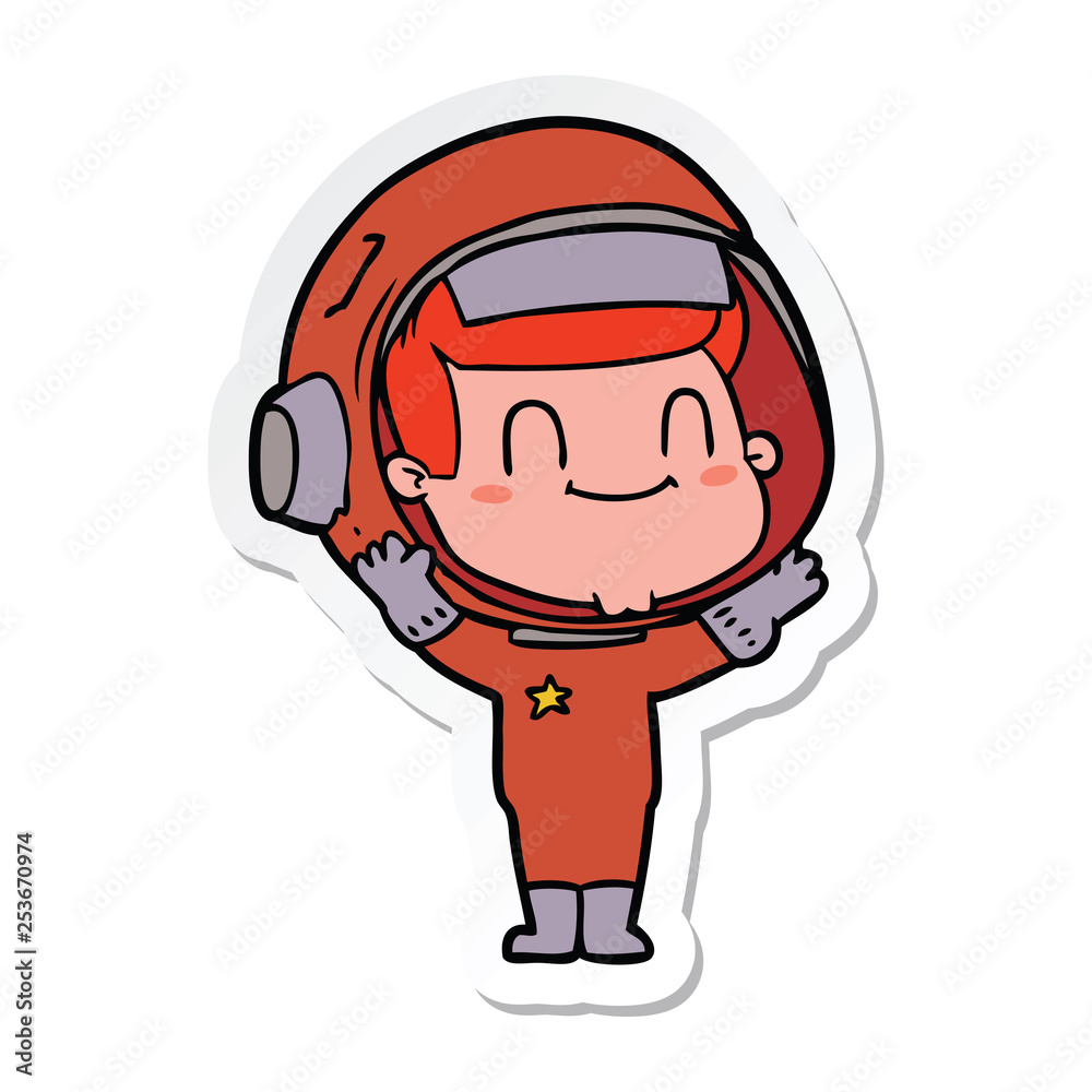 sticker of a happy cartoon astronaut man