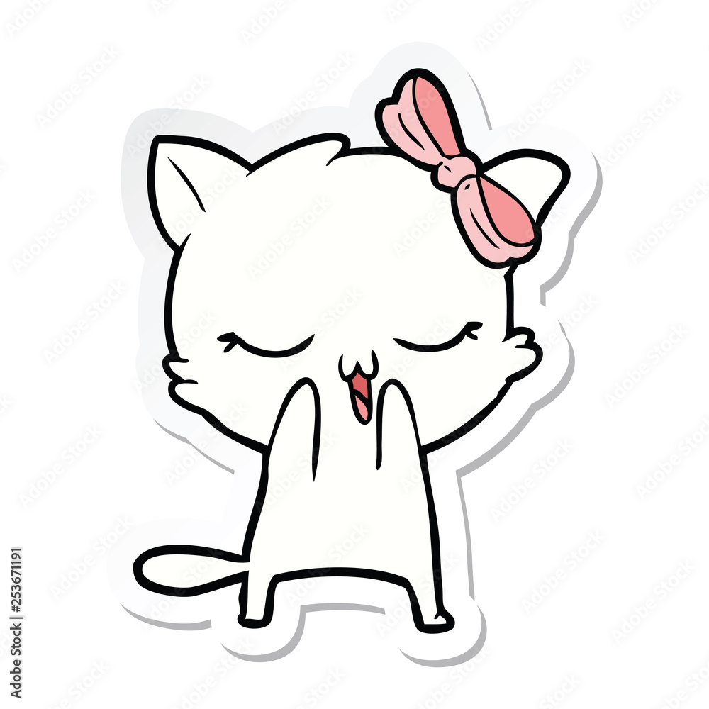 sticker of a cartoon cat with bow on head sticker of a cartoon cat with bow on head