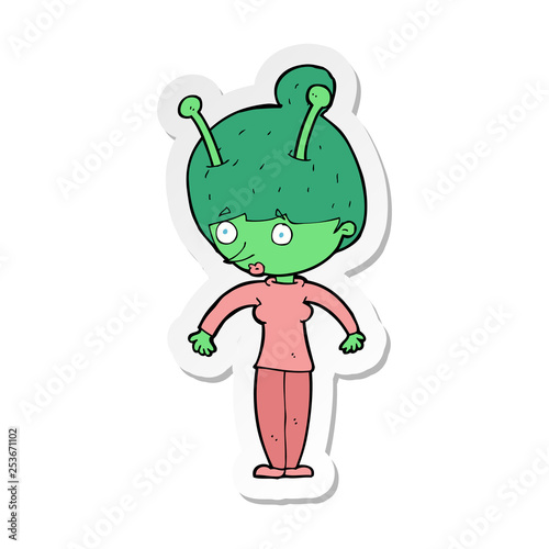 sticker of a cartoon alien woman