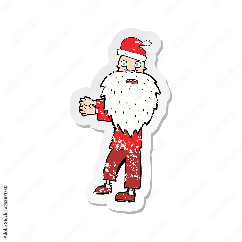 Obraz premium retro distressed sticker of a cartoon man in santa hat