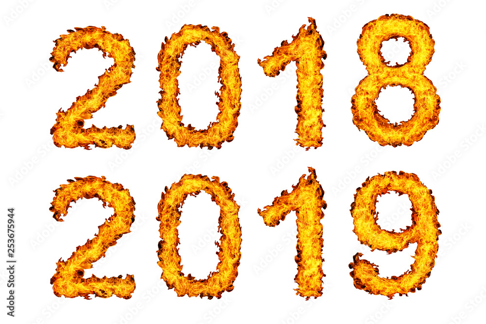 New Year 2018 - 2019 made from fire flame New Year 2018 - 2019 made from fire flame