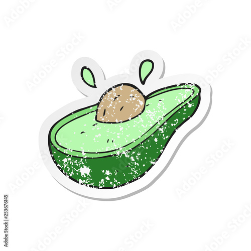 retro distressed sticker of a cartoon avocado