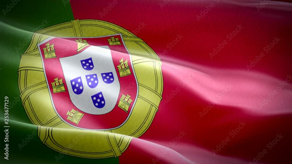 Bandeira realística de Portugal balançando ao vento com textura de tecido altamente detalhada