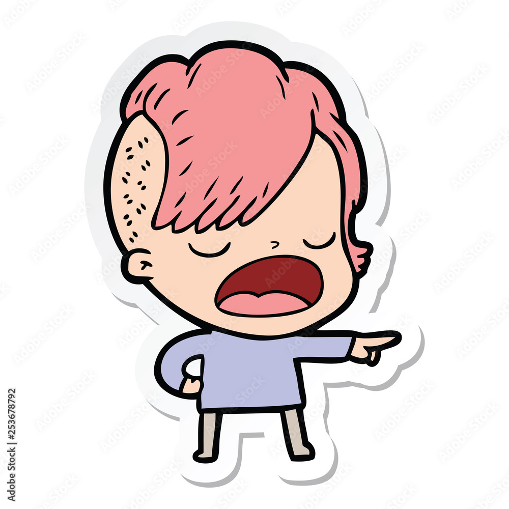 sticker of a cartoon cool hipster girl talking sticker of a cartoon cool hipster girl talking