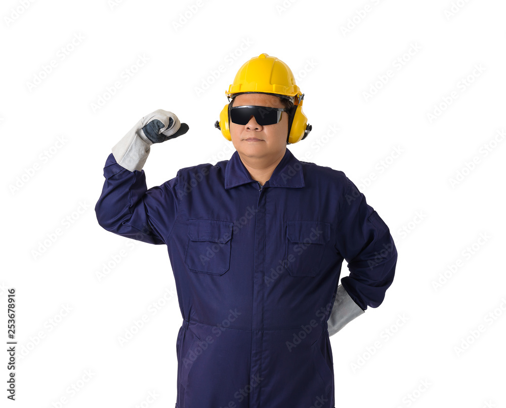 portrait of a worker in Mechanic Jumpsuit isolated on white background portrait of a worker in Mechanic Jumpsuit isolated on white background