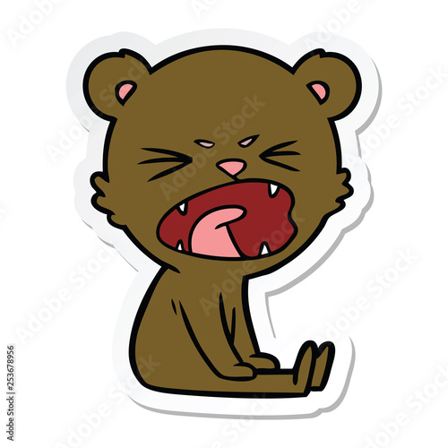 sticker of a angry cartoon bear