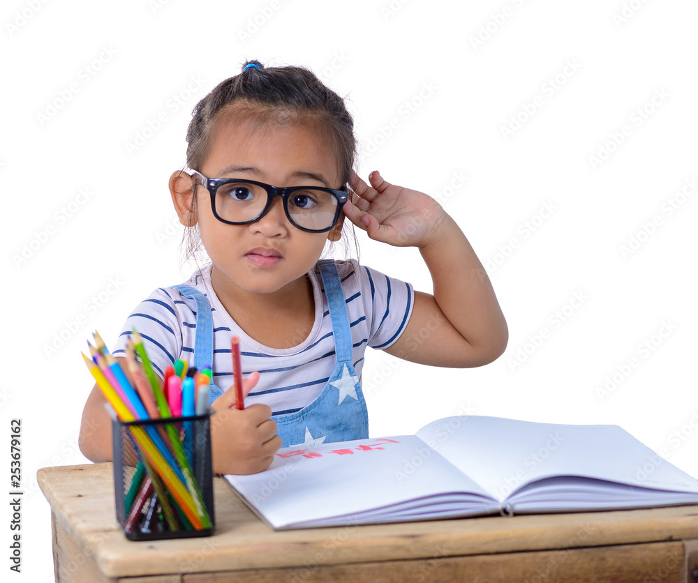 kid girl drawing with color pencils kid girl drawing with color pencils