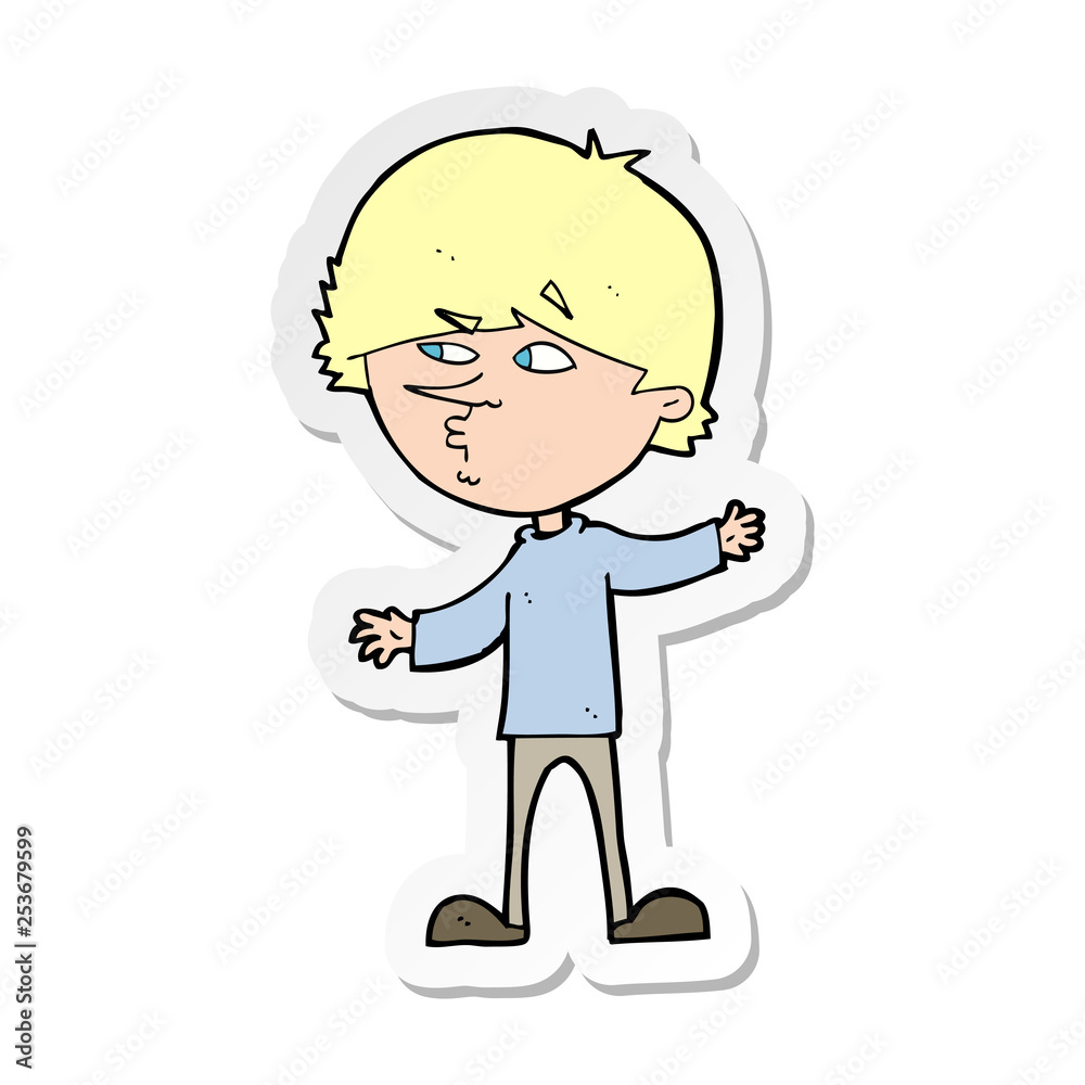sticker of a cartoon curious man