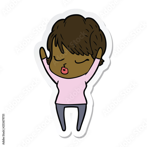 sticker of a cartoon woman with eyes shut