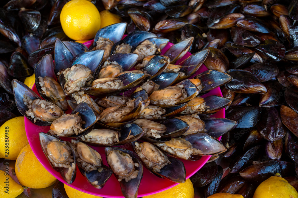 Turkish style stuffed Mussels, Midye Dolma mediterranean cuisine Turkish style stuffed Mussels, Midye Dolma mediterranean cuisine