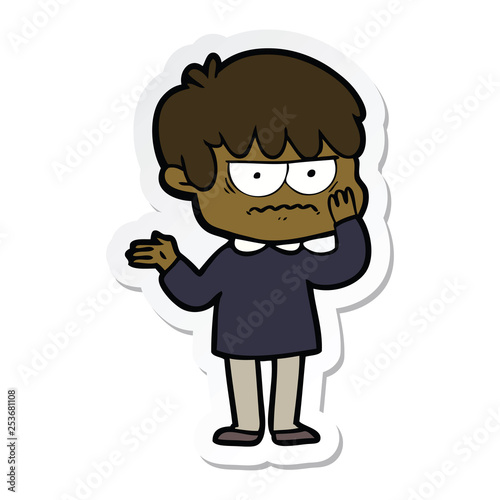 sticker of a annoyed cartoon boy