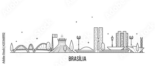 Brasilia skyline Brazil city buildings vector line photo