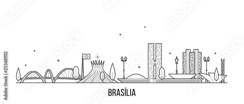 Brasilia skyline Brazil city buildings vector line
