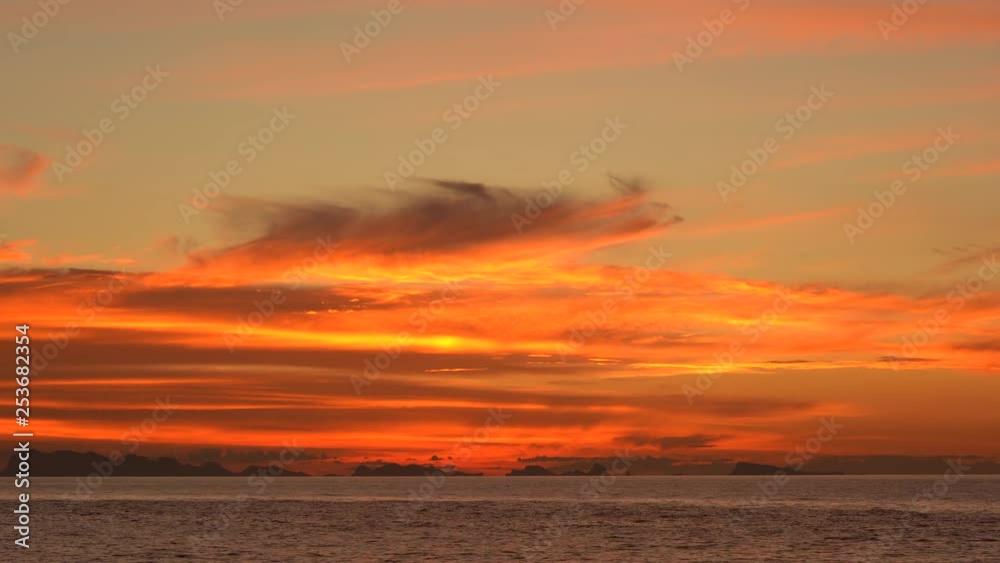 Beautiful sunset over sea water wave. Summer vacation concept. Island Koh Phangan, Thailand, establishing shot Beautiful sunset over sea water wave. Summer vacation concept. Island Koh Phangan, Thailand, establishing shot