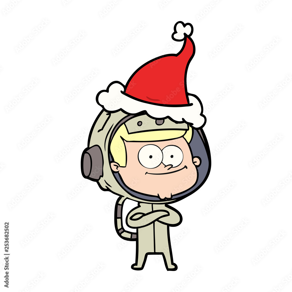 happy astronaut line drawing of a wearing santa hat happy astronaut line drawing of a wearing santa hat
