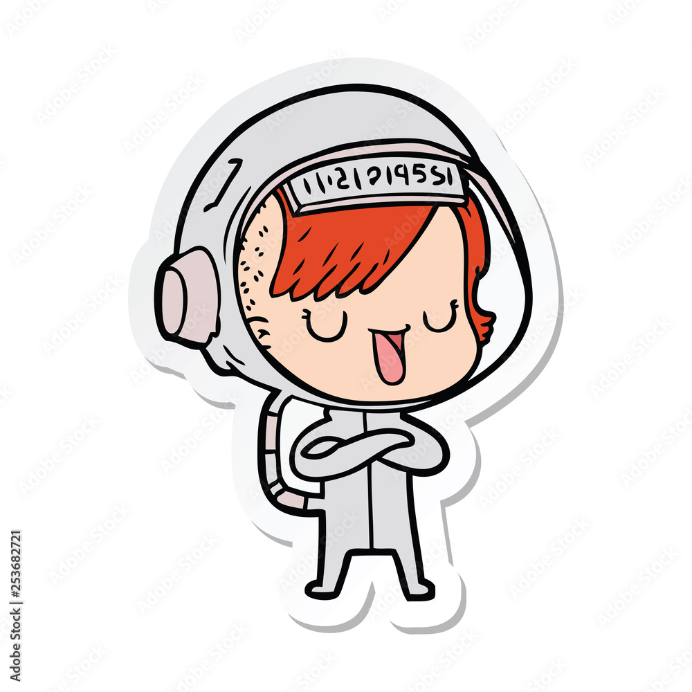 sticker of a cartoon astronaut woman sticker of a cartoon astronaut woman