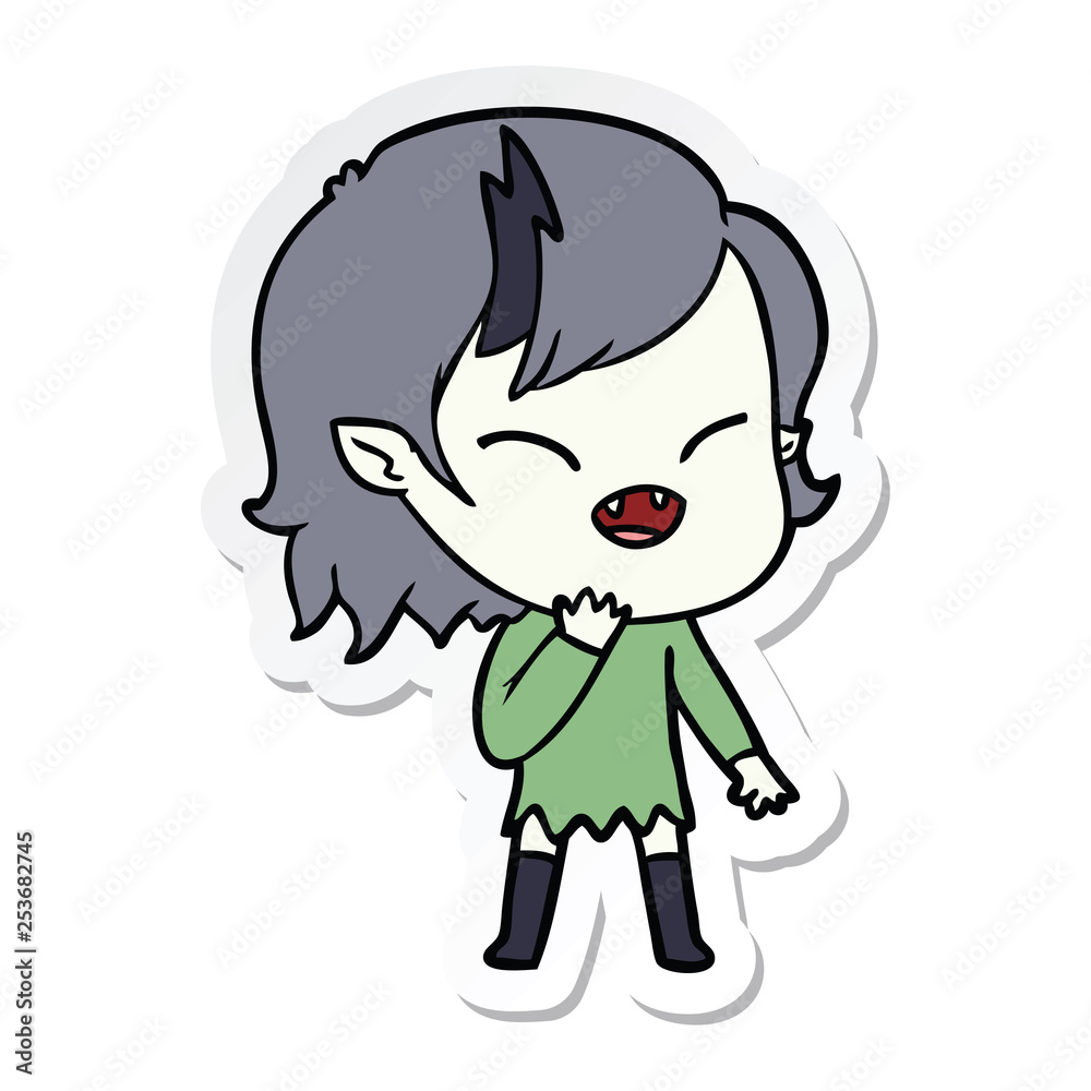 sticker of a cartoon laughing vampire girl sticker of a cartoon laughing vampire girl