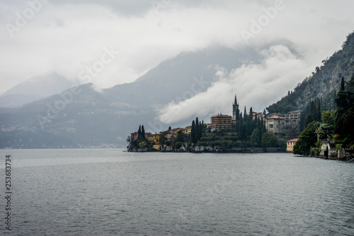 Italy, Varenna, Lake Como, view of city across the lake