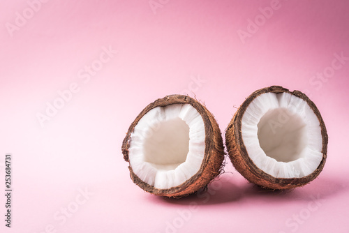 Coconut on pink background.