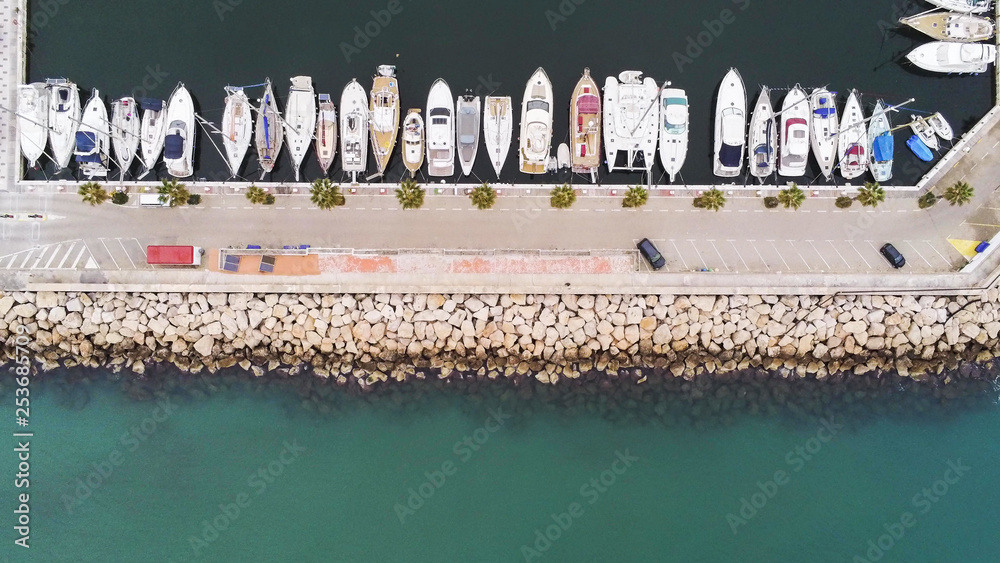 Obraz premium Aerial view of harbor in Sitges. Barcelona. Spain. Drone Photo