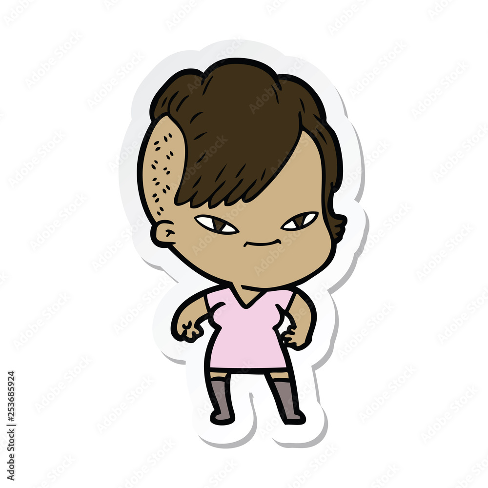 sticker of a cute cartoon girl with hipster haircut sticker of a cute cartoon girl with hipster haircut
