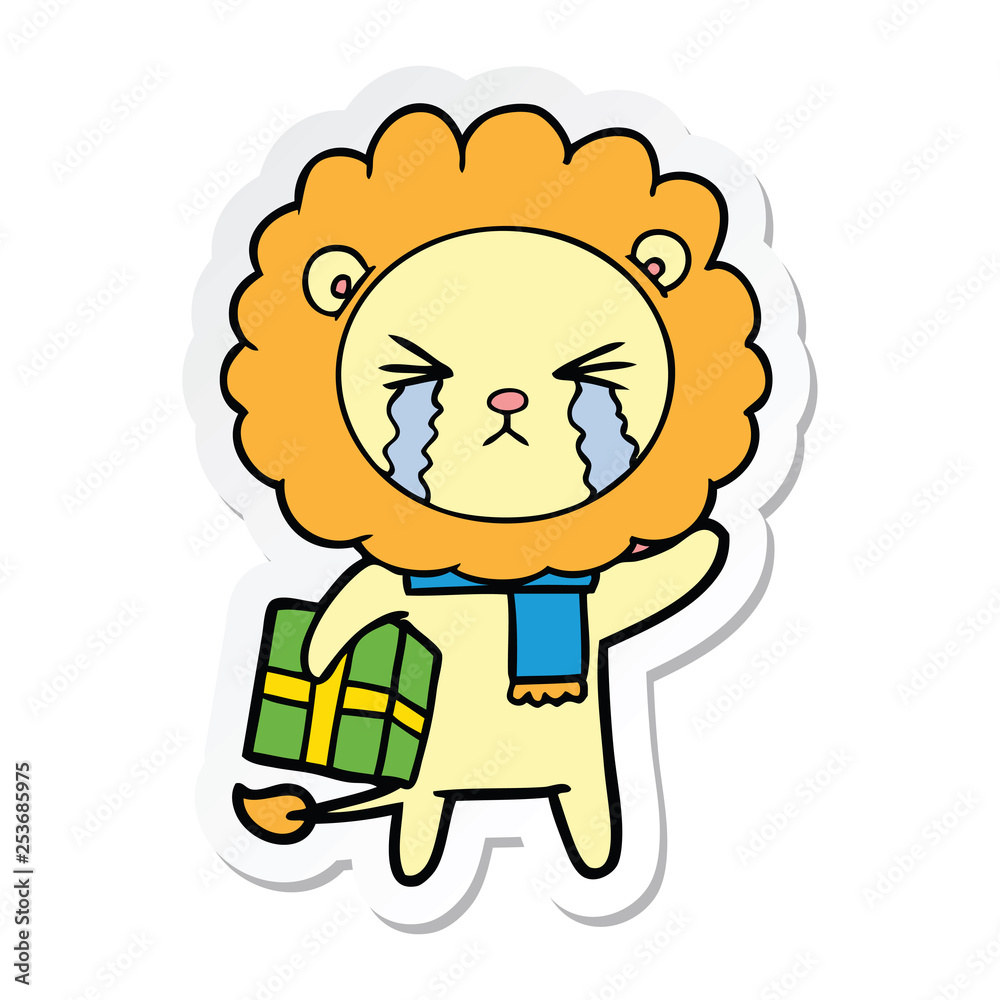 sticker of a cartoon crying lion sticker of a cartoon crying lion