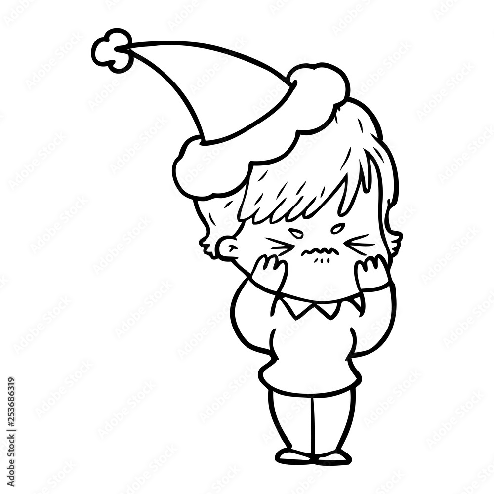 line drawing of a frustrated woman wearing santa hat line drawing of a frustrated woman wearing santa hat